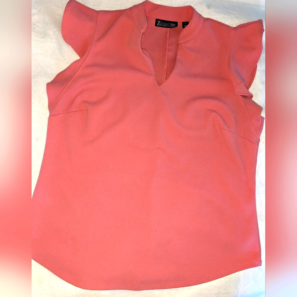 7th Avenue New York & Company Design Studio Split Neck Ruffle Top - Picture 2 of 8